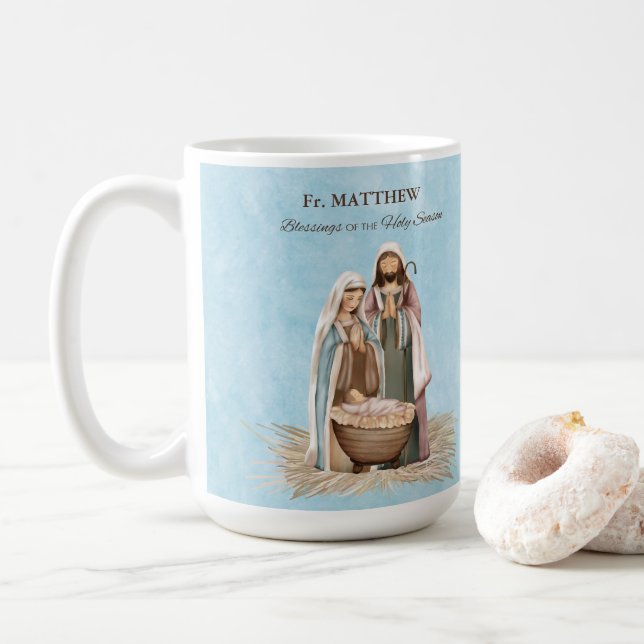 Priest Christmas Blessings Thanks Nativity Scene Kaffeetasse (Mit Donut)