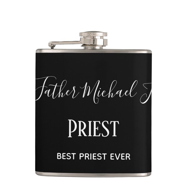 PRIEST GIFTS - personalisiert Classic Schwarz-weiß Flachmann (Vorderseite)