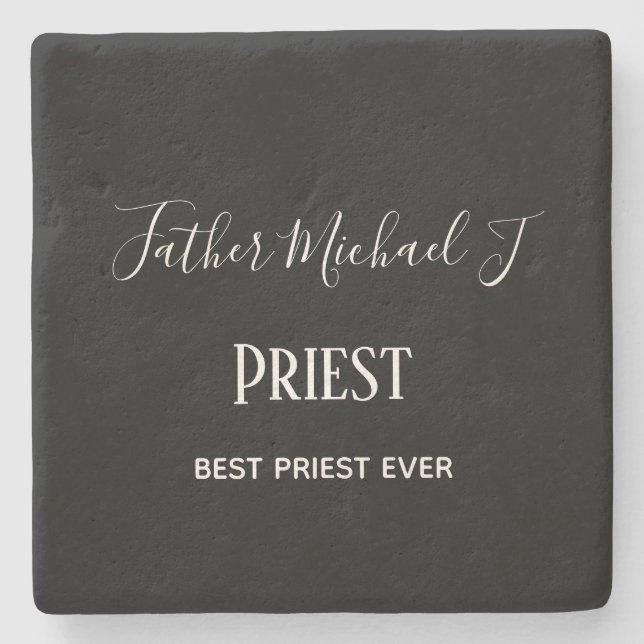 PRIEST GIFTS - personalisiert Classic Schwarz-weiß Steinuntersetzer (Vorderseite)