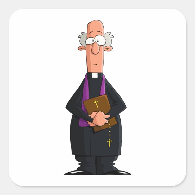Priest Holding Bibel IFunny Clergy Charakter Quadratischer Aufkleber (Vorderseite)