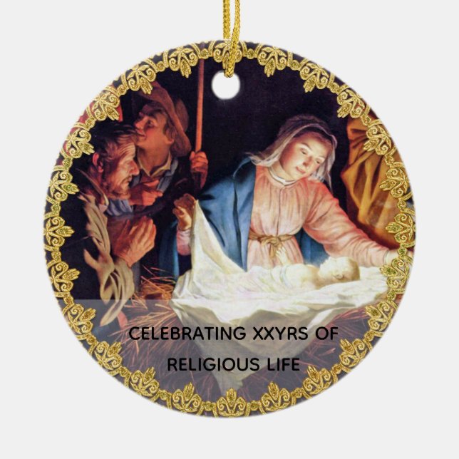 Priest Ordination Anniversary Nativity Custom Keramik Ornament (Vorne)