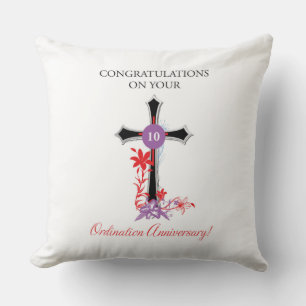 Priester 10. Ordination Jahrestag Schwarzes Kreuz Kissen