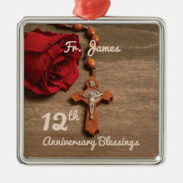 Priester 12. Ordination Jubiläum Rose und Rosary Ornament Aus Metall