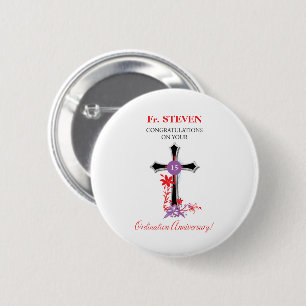 Priester 15. Ordination Jahrestag Schwarzes Kreuz Button
