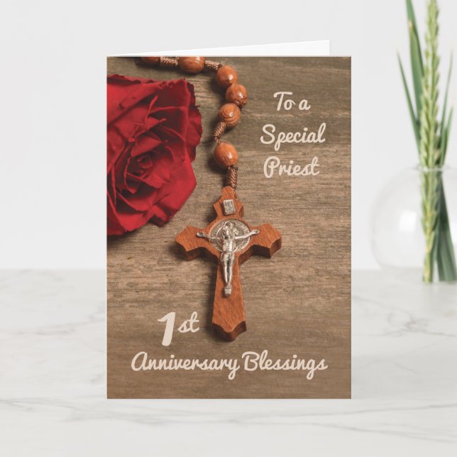 Priester 1. Ordination Jubiläum Rose & Rosary Karte (Vorderseite)