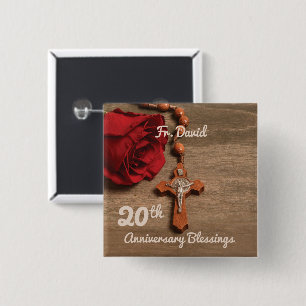 Priester 20. Weihejubiläum Rose und Rosenkranz Button