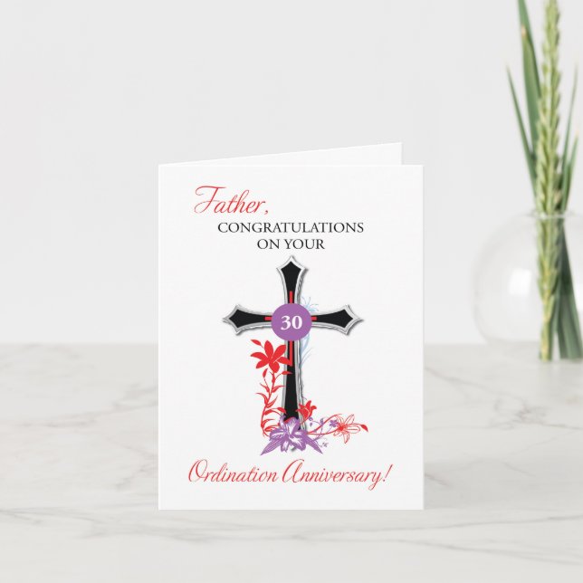 Priester 30. Ordination Jubiläum Schwarzes Kreuz Karte (Vorderseite)