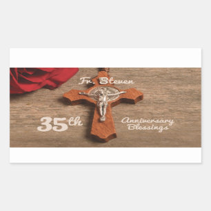 Priester 35. Ordination Jubiläum Rose und Rosary Rechteckiger Aufkleber