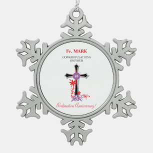 Priester 40. Ordination Jubiläum Schwarzes Kreuz Schneeflocken Zinn-Ornament
