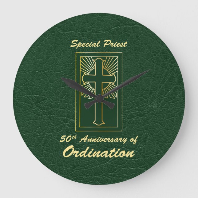 Priester 50 Jubiläum der Ordination Leder Look Große Wanduhr (Vorderseite)