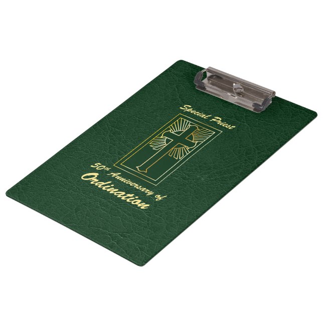 Priester 50 Jubiläum der Ordination Leder Look Klemmbrett (Schrägansicht)