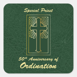 Priester 50 Jubiläum der Ordination Leder Look Quadratischer Aufkleber