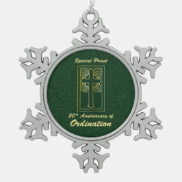 Priester 50 Jubiläum der Ordination Leder Look Schneeflocken Zinn-Ornament