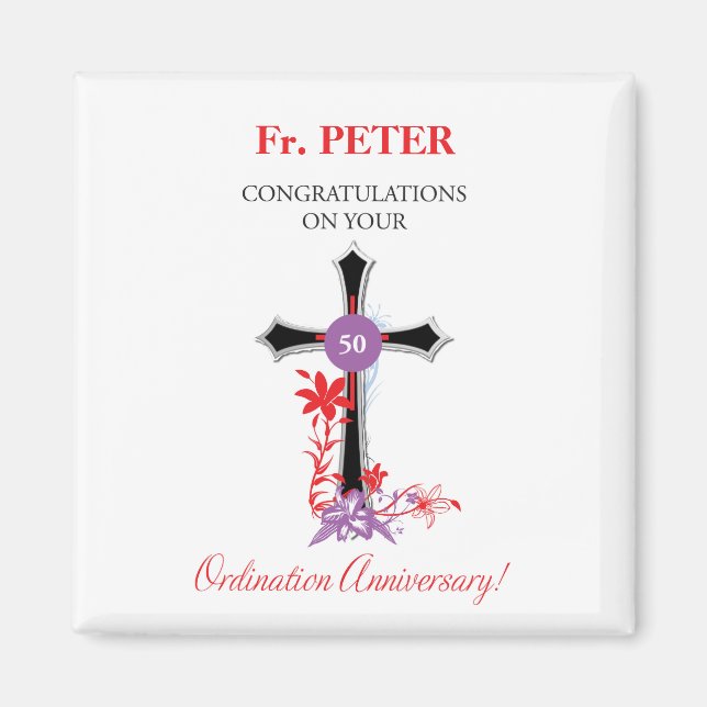 Priester 50. Ordination Jubiläum Black Cross Magnet (Vorne)
