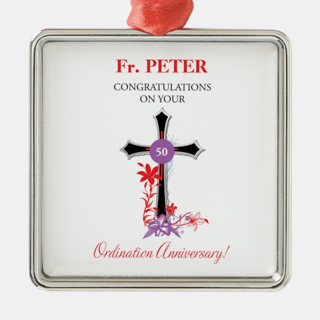 Priester 50. Ordination Jubiläum Black Cross Ornament Aus Metall (Vorne)