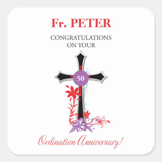 Priester 50. Ordination Jubiläum Black Cross Quadratischer Aufkleber (Vorderseite)