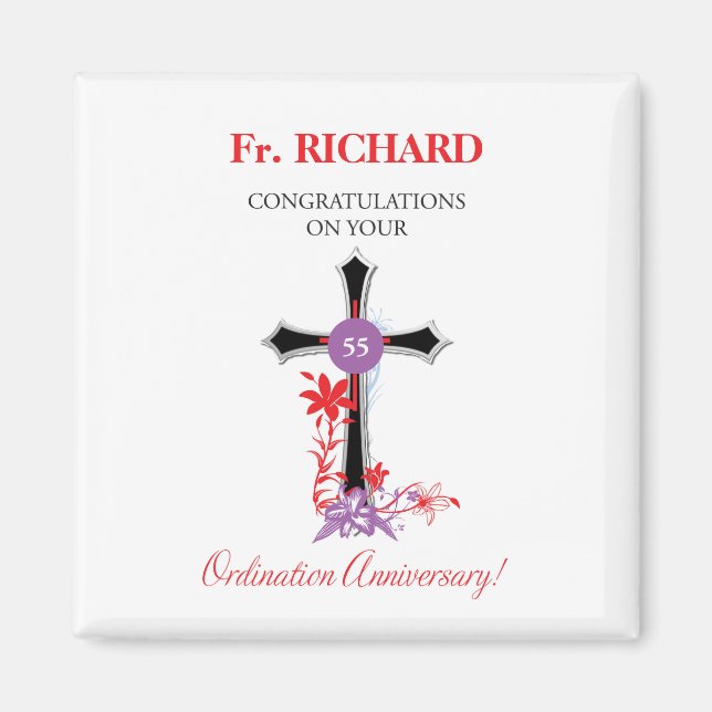 Priester 55. Ordination Jubiläum Schwarzes Kreuz Magnet (Vorne)