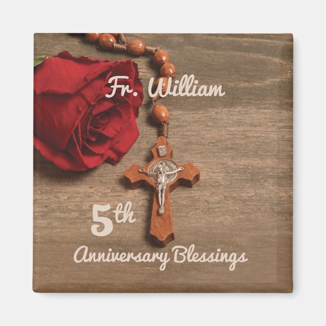 Priester 5. Ordination Jubiläum Rose und Rosary Magnet (Vorne)