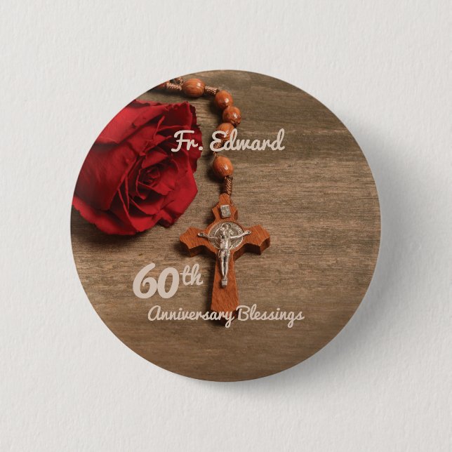 Priester 60. Ordination Jubiläum Rose und Rosary Button (Vorderseite)