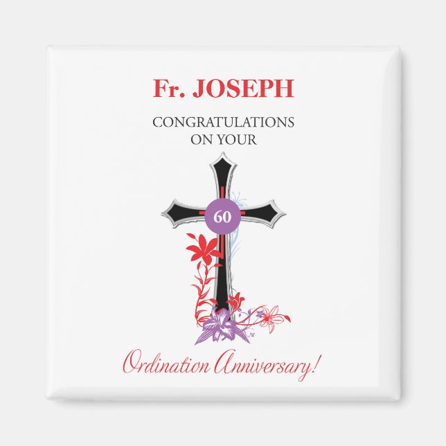 Priester 60. Ordination Jubiläum Schwarzes Kreuz Magnet (Vorne)