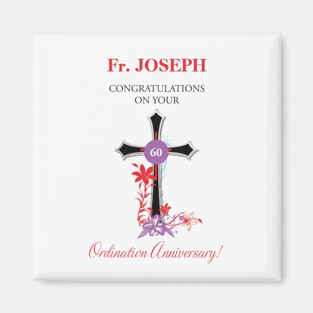 Priester 60. Ordination Jubiläum Schwarzes Kreuz Magnet (Vorne)