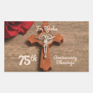 Priester 75. Ordination Jubiläum Rose und Rosary Rechteckiger Aufkleber