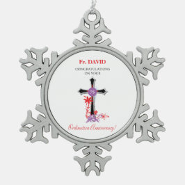 Priester 75. Ordination Jubiläum Schwarzes Kreuz Schneeflocken Zinn-Ornament
