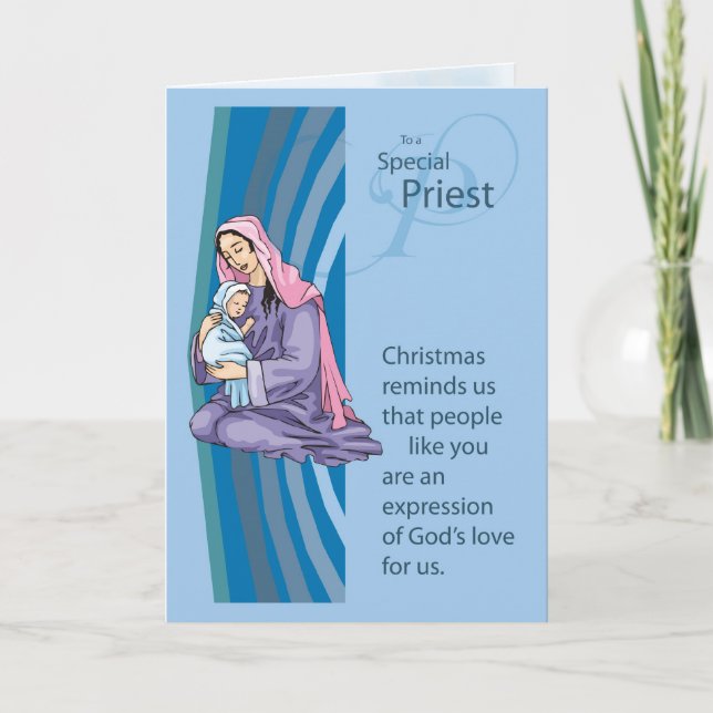 Priester Christams Karte mit Mary und Säugling (Vorderseite)