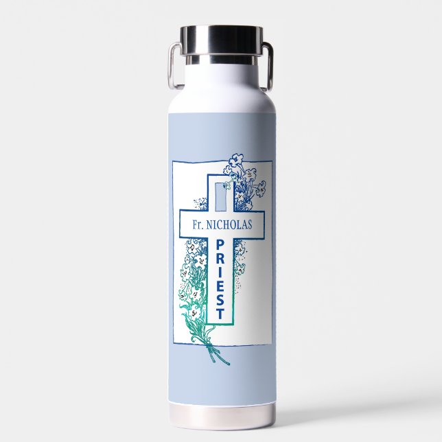 Priester Cross Blume Personalisiert Trinkflasche (Vorne)