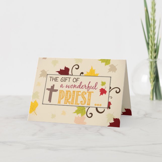Priester Erntedank Geschenke Herbstlaube Feiertagskarte (Vorderseite)