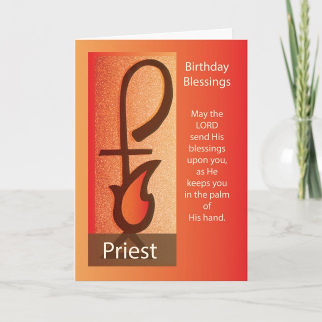 Priester Geburtstag, Hirtenstab & Flammenreligiöse Karte (Vorderseite)