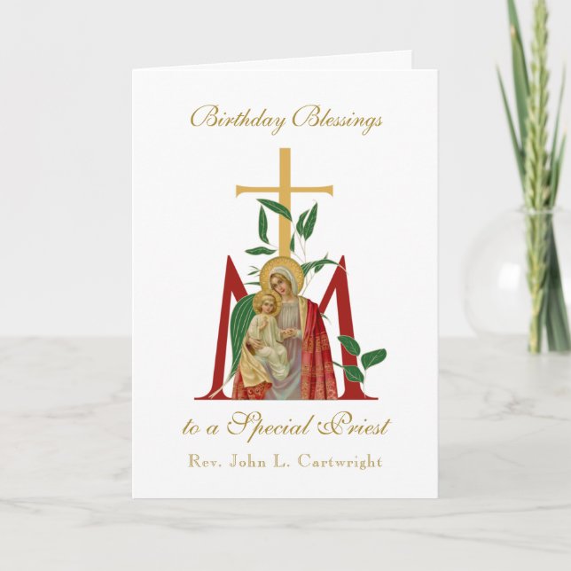 Priester Geburtstagsfeier Jungfrau Mary Jesus Karte (Vorderseite)