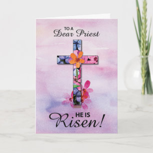 Priester Oster Er ist Rised Cross Watercolor Blume Karte