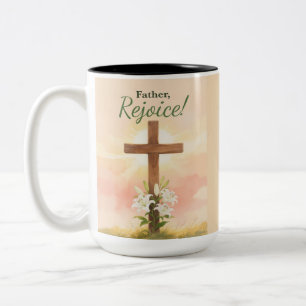 Priester Ostern Freue dich Kreuz und Lilien Religi Zweifarbige Tasse