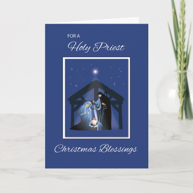 Priester Weihnachten Segnungen, Krippe auf Blau (Vorderseite)