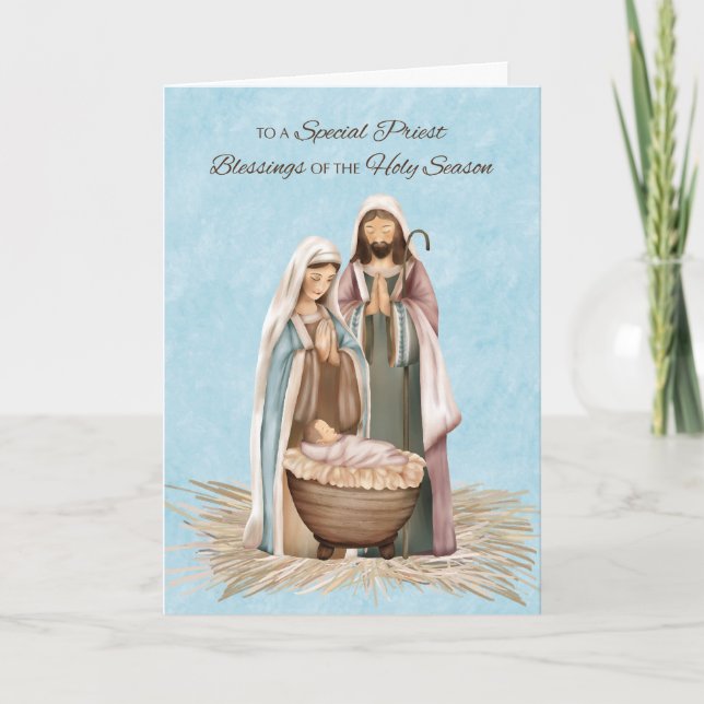 Priester Weihnachts-Segnungen dank Krippe Szene Karte (Vorderseite)