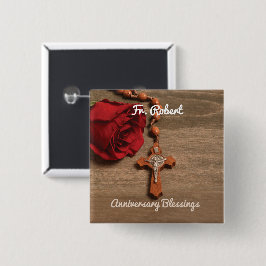 Priesterordnung Rote Rose und Rosary Button