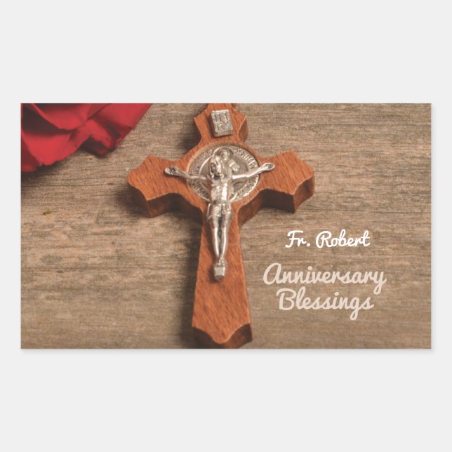 Priesterordnung Rote Rose und Rosary Rechteckiger Aufkleber (Vorderseite)