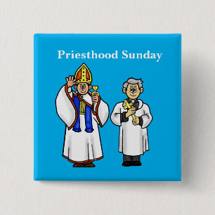 Priestersonntag Button mit zwei glücklichen Priest