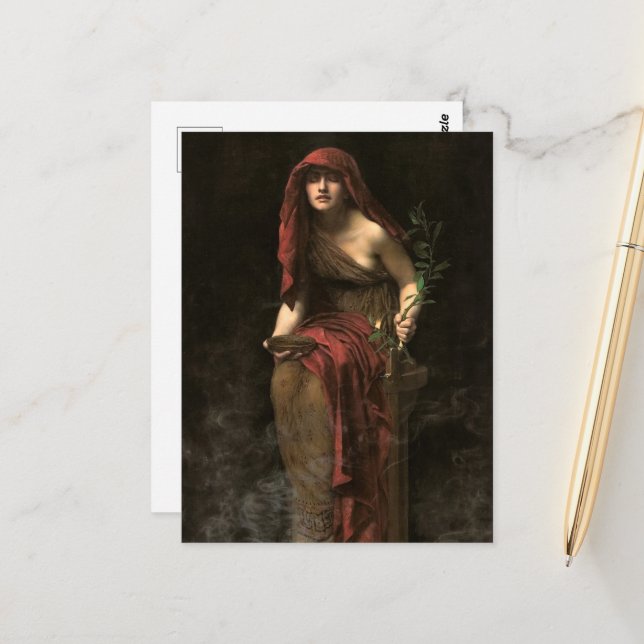 Priestess von Delphi von John Collier Postkarte (Vorderseite/Rückseite Beispiel)