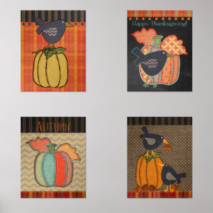 Prim Citrouilles et Crow Thanksgiving Fall Folk Ar