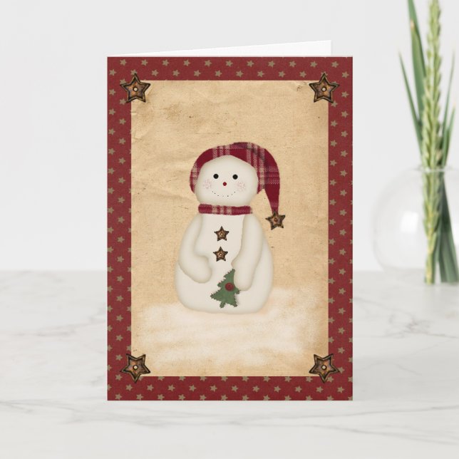 Prim Country Snowman Card Feiertagskarte (Vorderseite)