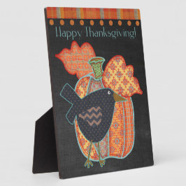 Prim Crow Patchwork Pumpkin Happy Thanksgiving Fotoplatte