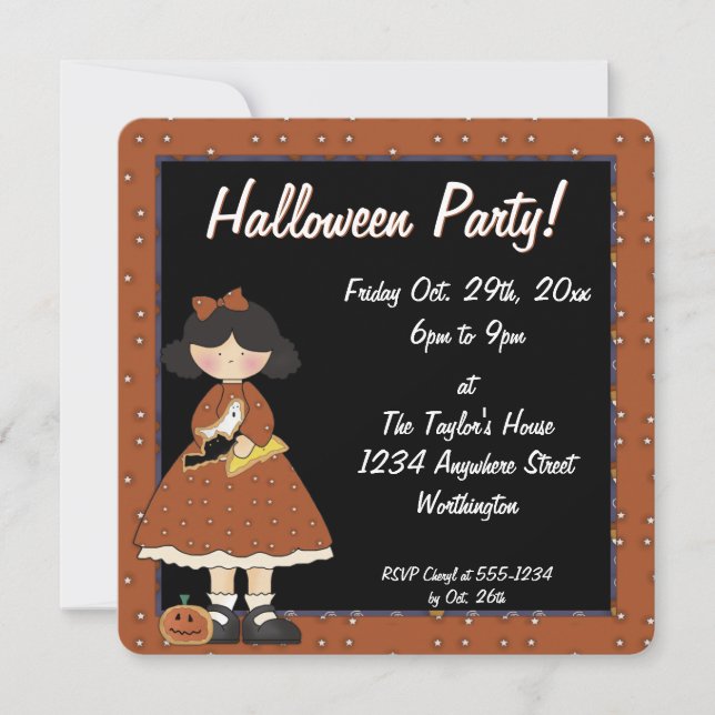 Prim Halloween Fête des enfants Invitation Fille 2 (Devant)
