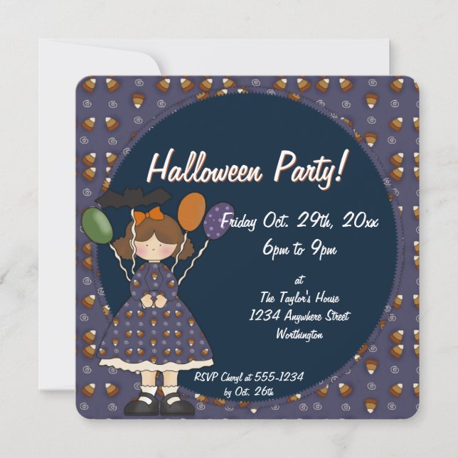 Prim Halloween Fête des enfants Invitation fille 3 (Devant)