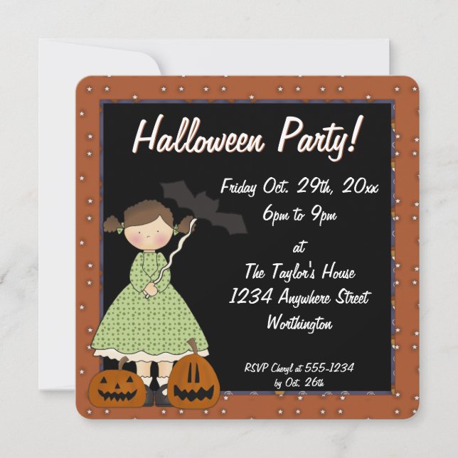 Prim Halloween Kid's Party Einladung Girl 1 (Vorderseite)