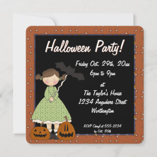 Prim Halloween Kid's Party Einladung Girl 1
