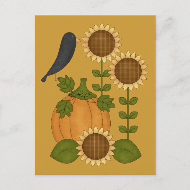 Prim Herbst Kürbis und Sonnenblumen Postkarte (Vorderseite)