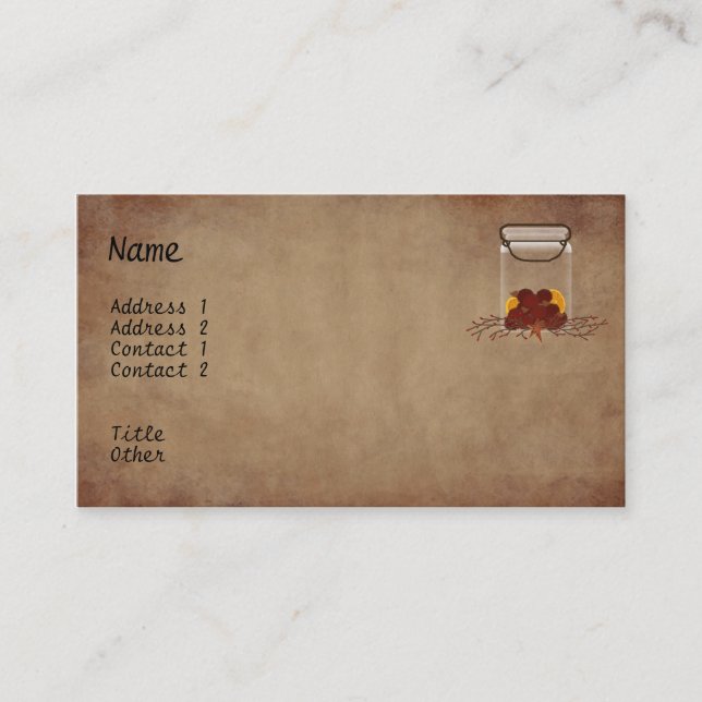 Prim Jar Fixins Business Card Visitenkarte (Vorderseite)