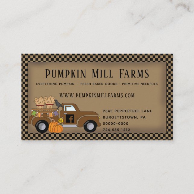 PRIM PUMPKIN LANDWIRTSCHAFT VINTAGER LKW VISITENKARTE (Vorderseite)